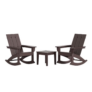 WestinTrends 3 Piece Set Outdoor Modern Rocking Chairs with Square Side Table - 1 of 4