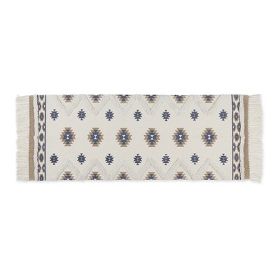 Design Imports Southwestern Textured Fringe - Stone & Blue - 2 Ft 3 In X 6 Ft