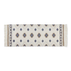 Design Imports Southwestern Textured Fringe - Stone & Blue - 2 Ft 3 In X 6 Ft - 1 of 4