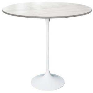 LeisureMod 36" Round Bar Height Dining Table with Sintered Stone Top and White Stainless Steel Pedestal Base Verve Collection - 1 of 4