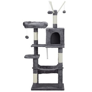 phiestina 57 inch Cat Tree, Indoor Cat House with Padded Platform Bed, Toy Balls, Large Cozy Condo, Sisal Scratching Posts, Dark Grey - 1 of 4