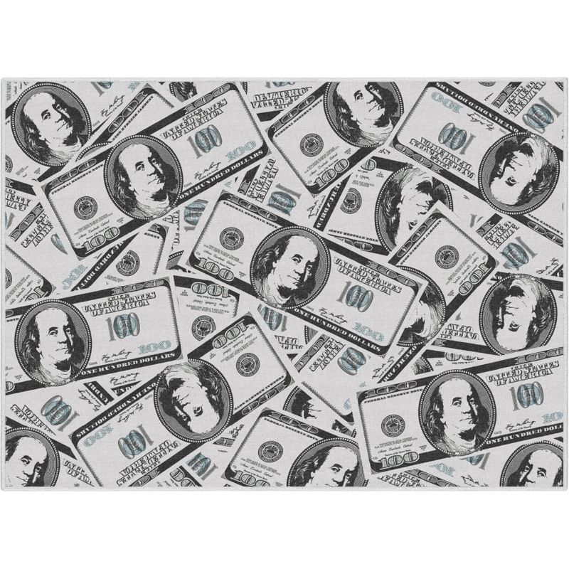 Well Woven Money Collection Hund Dollar Bill Stacked 2006 Version Green Area Rug, 1 of 9