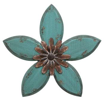 14.75" x 13.98" Antique Flower Wall Decor Red/Teal - Stratton Home Décor