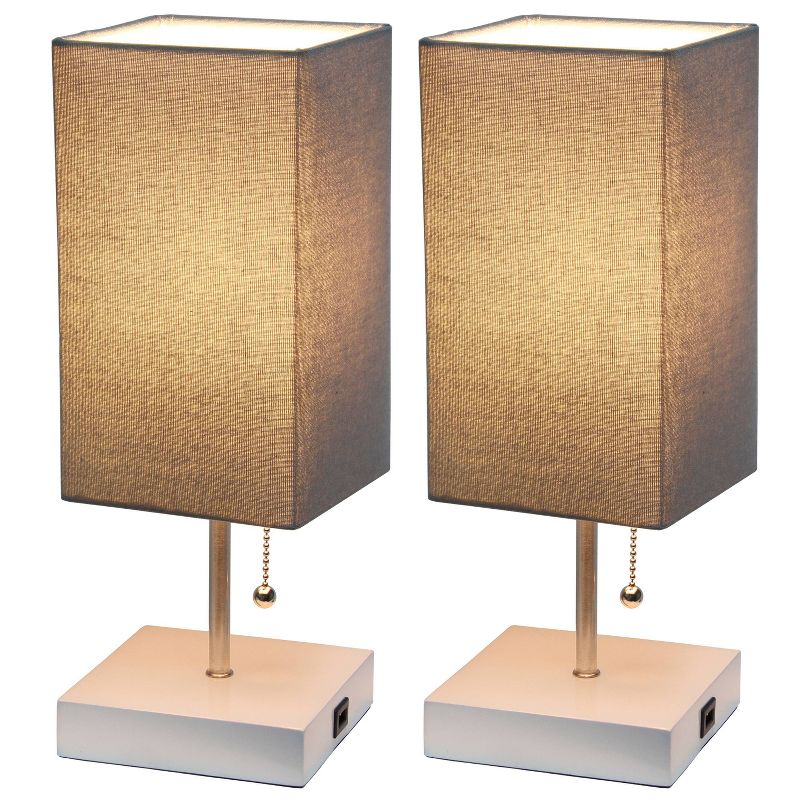 2pk Petite White Stick Lamps with USB Charging Ports and Fabric Shades - Simple Designs, 2 of 10