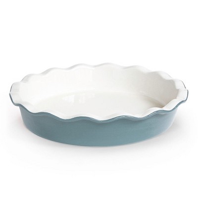 Kook Round Ceramic Pie Dish, Wave Edge, 10 Inch, 44 oz, Slate Grey
