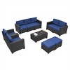 ELJGET 10PCS Outdoor Patio Wicker Furniture Set Cushioned Sectional Sofa Storage Coffee Table Navy Blue Cushion - 3 of 4