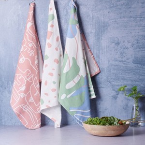 Folkulture Kitchen Towels or Dish Towels, Set of 3 (20" x 26") Cotton Tea Towels, Hand Towel or Dishcloth for Home Décor (Abstract Faces) - 1 of 4