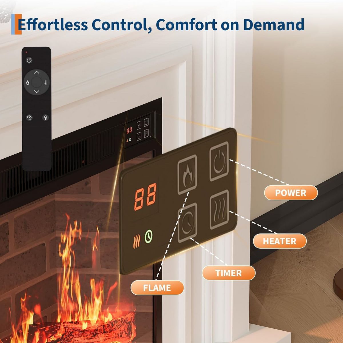 Garvee 23" Electric Fireplace, Recessed, 750/1500W, Remote & Touch Control, Timer, 12 Flame - thumbnail 7