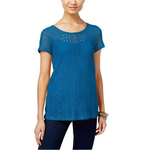 I.N.C International Concepts Womens Mixed-Knit Basic T-Shirt, Blue, X-Small - 1 of 1