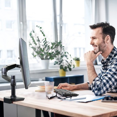 White Adjustable Desk Mount for Monitors Up to 34 Inches