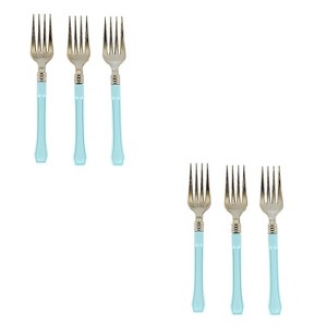 Home Collection Metallic Gold Disposable Forks with Blue Handle Pack of ...