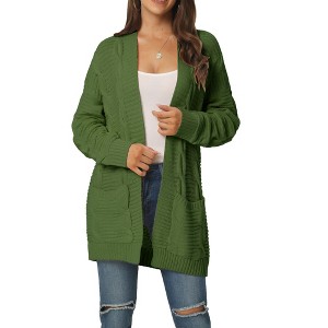 INSPIRE CHIC Women's Long Sleeve Cable Knit Open Front Fall Sweater Cardigan Coat with Pockets - 1 of 4
