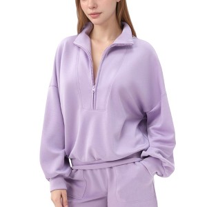 Anna-Kaci Active Women's Long Sleeve Woven Half Zip Pullover Top with Stand Collar and Elastic Cuffs - 1 of 4