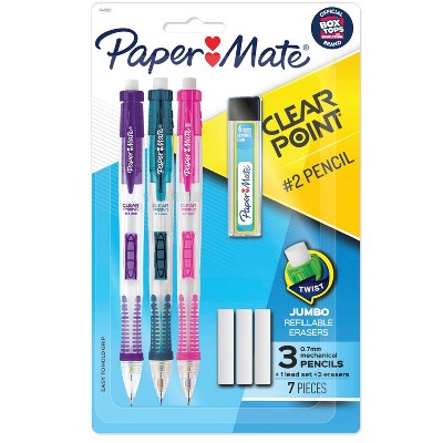 Paper Mate Clear Point 3pk #2 Mechanical Pencils with Eraser & Refill 0.7mm Assorted Colors