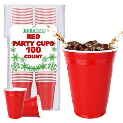 Durame Red Disposable Large Plastic Cups for Party & Fun Pong Games - 16 oz 100 Pack