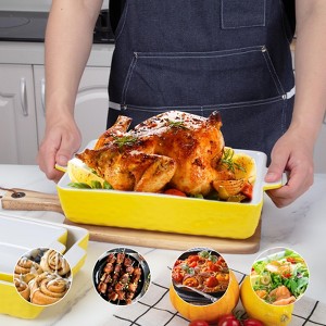 Baking Dish Set of 3, Ceramic Bakeware Set with Handles, Porcelain Baking Pan for Oven & Microwave, Rectangular Casserole Dish for Cooking, Kitchen - 1 of 4