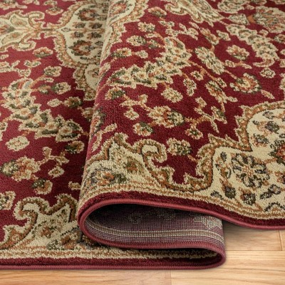 Red and Ivory Medallion Rectangular Synthetic Area Rug, 8' x 10'