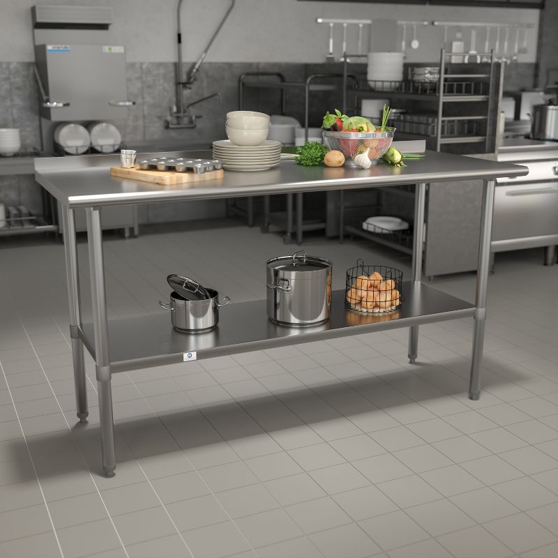Emma and Oliver Stainless Steel 18 Gauge Prep and Work Table with Backsplash and Shelf, NSF, 2 of 10