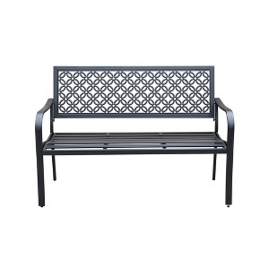Yardgrace Patio Park Steel Garden Bench Porch Path Chair Outdoor with Carved Floral Back - 1 of 4