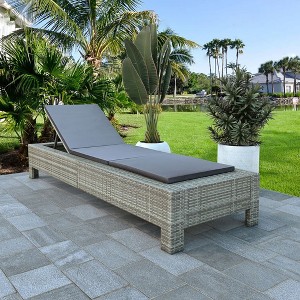 vidaXL Sunbed with Cushion Gray Poly Rattan - 1 of 4