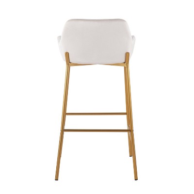 Gold Metal and White Velvet Contemporary Bar Stools, Set of 2
