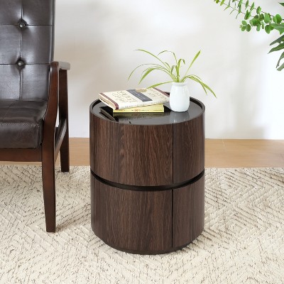 Vynxaria Elegant Oval Side Table Black Tempered Glass Top, Double-Layer Storage, 15"Dx18.31"H, No Assembly, Sturdy MDF Build