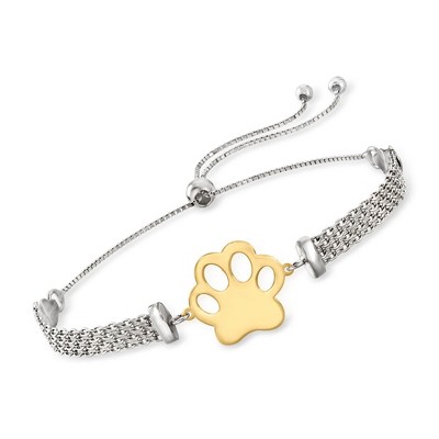 Ross-Simons Two-Tone Sterling Silver Paw Print Bismark-Link Bolo Bracelet Size