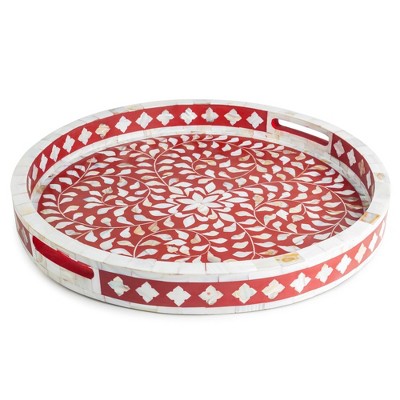 Jodhpur Mother of Pearl Decorative Tray, Burgundy, 18"