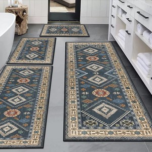 SEVOBAL Boho Kitchen Rugs 4pcs Floral Indoor Floor Mat Carpet Farmhouse Kitchen Rugs and Mats Non Skid Washable Runner Rug, Blue, 20"*60"*0.5" - 1 of 4
