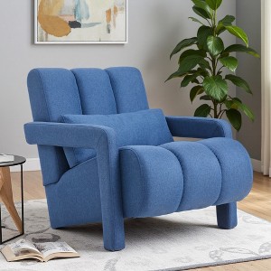 Modern Linen Accent Chair with Pillow - 1 of 4