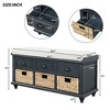 Rustic Wooden Storage Bench with Drawers and Rattan Baskets - Removable Cushion for Living Room, Bedroom, Hallway - 4 of 4