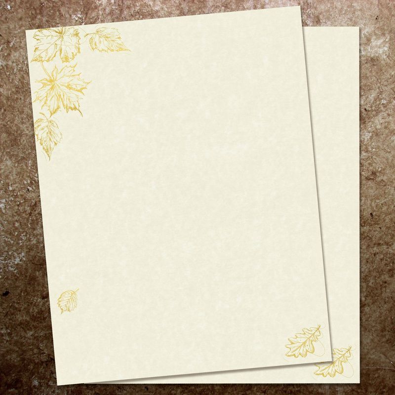 40ct Gold Foil Parchment Leaves Letterhead Cream/Gold, 3 of 4