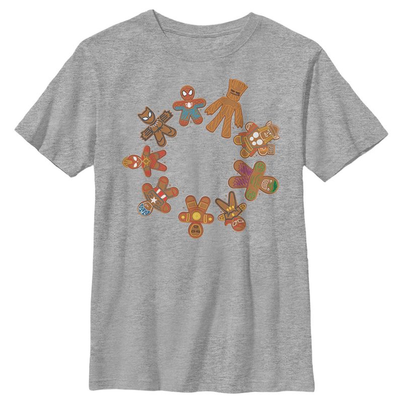 Boy's Marvel Christmas Gingerbread Cookie Circle T-Shirt, 1 of 6