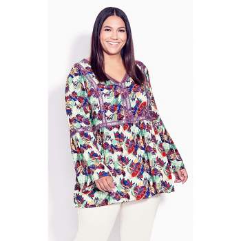 Women's Plus Size Boho Bell Sleeve Top  - Abstract | AVENUE
