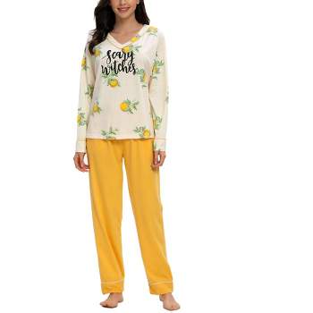 cheibear Womens Sleepwear Cute Print V-Neck Nightwear with Pants Loungewear Pajama Set