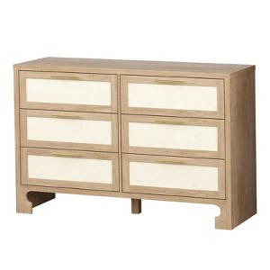 6 Drawers Dresser for Bedroom, Mid Century Modern Dresser Wooden Burlap Dressers - 1 of 4