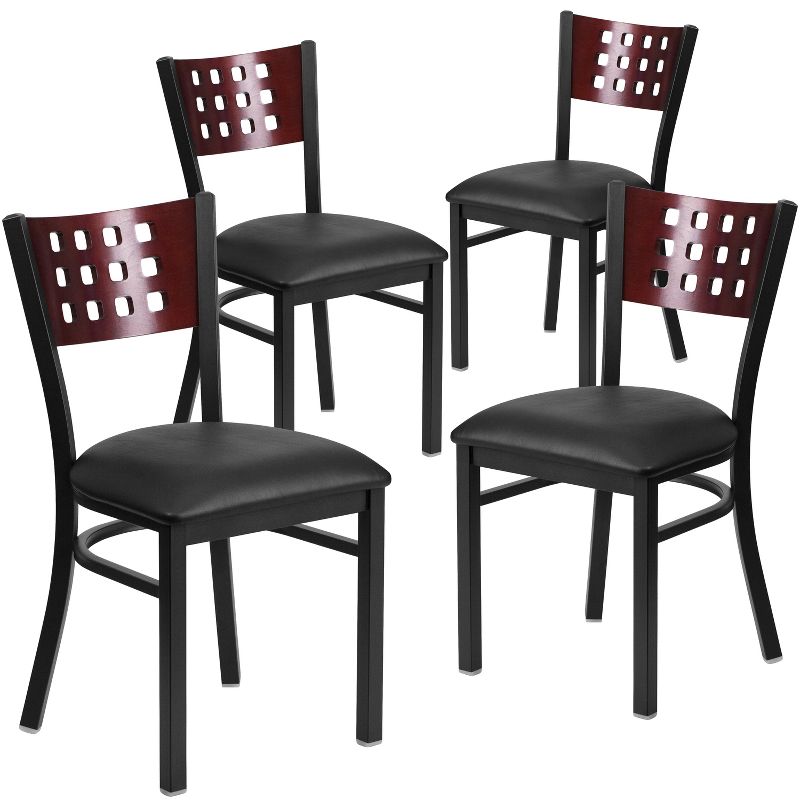 Flash Furniture 4 Pk. Hercules Series Black Decorative Cutout Back Metal Restaurant Chair, 1 of 2