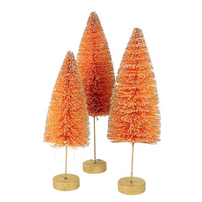 Bethany Lowe 12.5 Inch Electric Orange Trees Halloween , Set Of Three Bottle Brush Trees (3PC)