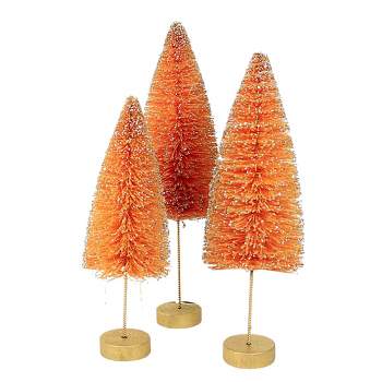 Bethany Lowe Electric Orange Trees  -  Set Of Three Bottle Brush Trees 12.5 Inches -  Set Of Three Bottle Brush Trees  -  Lc1627  -  Sisal  -  Orange