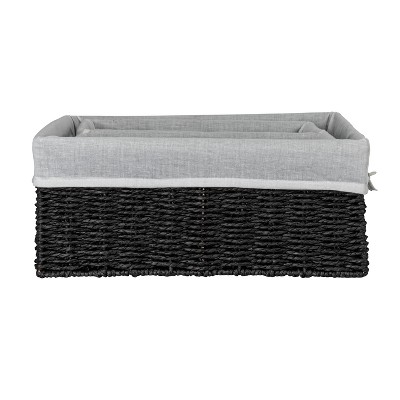 Black Wicker Rectangular Storage Basket Set with Liners
