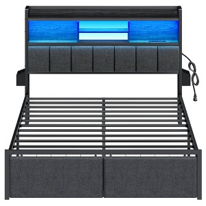 Furnulem Full and Queen Bed Frame with Upholstered Headboard and Storage Drawers, Charging Station and LED Lights, No Box Spring Needed, Noise Free - 1 of 4