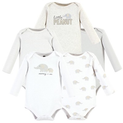 Hudson Baby Cotton Long-Sleeve Bodysuits Set, Neutral Elephant