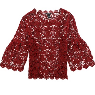 Alfani Womens Crocheted Knit Blouse