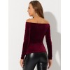 INSPIRE CHIC Women's Velvet Slim Fit Long Sleeve Off-Shoulder Blouse - 3 of 4