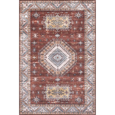 Nuloom Kera Medallion 5x8 Machine Washable Indoor/Outdoor Area Rug for Living Room Patio Deck Front Porch Kitchen, Brick/Ivory