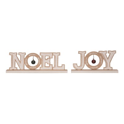 Transpac MDF Word w/Bell Decor Set of 2 Christmas Home Decorations