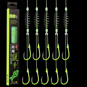 Double Fishing Assist Hooks Kit, Glow Hook, Slow Fast Fall Jigs Fishing Hook for Vertical Jigging Lures, Pack of 5 - 1 of 4