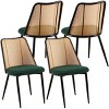 Coolbibila Modern Rattan Kitchen Dining Chairs Set Of 4,Boucle Upholstered Dining Room Chair,Woven Rattan Plaid Back Armless Kitchen Chair - 2 of 4