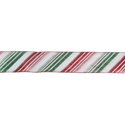 Northlight Red and Green Glitter Striped Christmas Wired Craft Ribbon 2.5" x 16 Yards