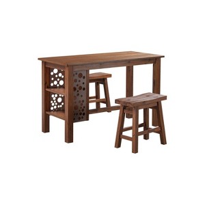 Boraam 3pc Rectangular Brittany Dining Table Set Wire Brushed Finish Chestnut: Mid-Century Modern, Acacia Wood, 2 Stools - 1 of 4